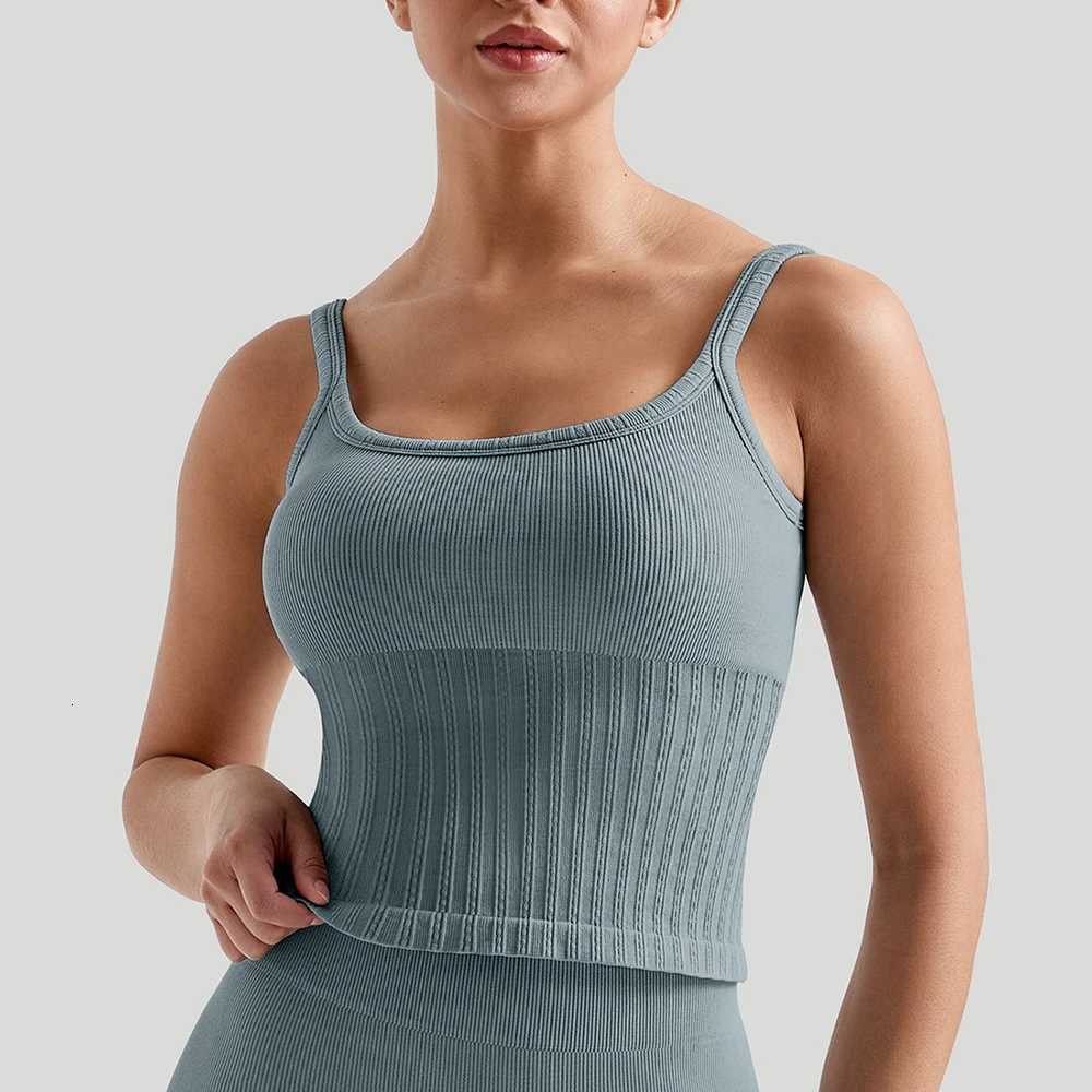 Ridded Gym Tank Top With Pad Inner Bra womens Yoga clothing Running Square Neck Fitness Vest Beayty Back Sports Workout Vest Z20260319