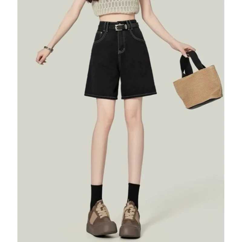 Summer High Street Lady Casual Short Jeans Girls High Waist Straight Leg Thin Pants Women Fashion Solid Denim Shorts M260319