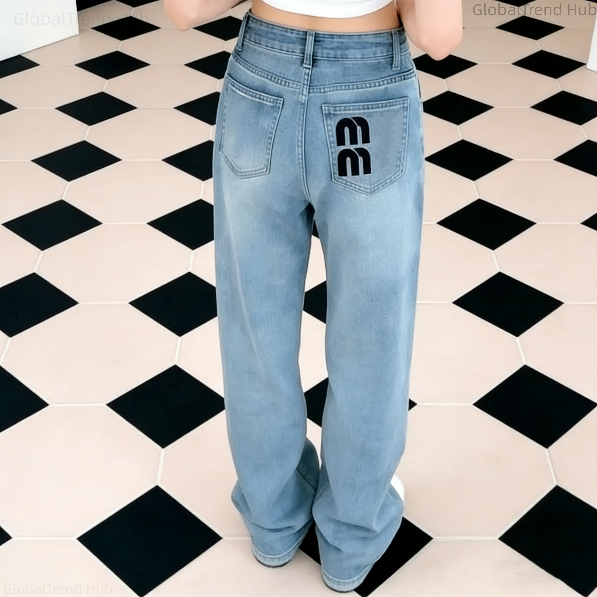 2026 Blue Women Jeans Streetwear Vintage Fashion High Waisted Wide Leg Jean Female Trouser Letter Hip Hop Baggy Denim Pants Women's Jeans M-2XL