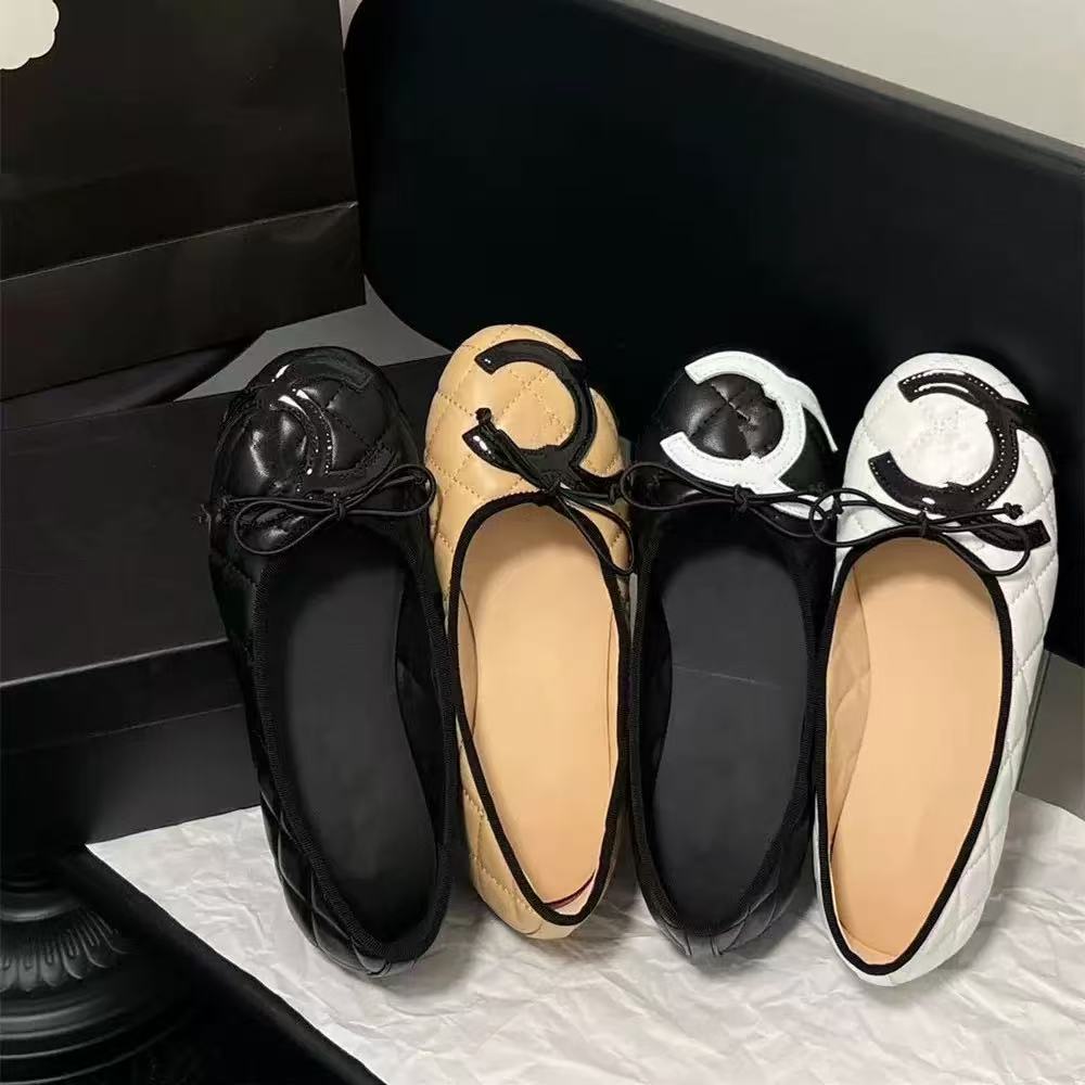 Top luxury brand designerNew Flats Designer Women Ballerina Fashion Round Toe Bow Ballet Lady Summer Dress Shoes Top Quailty Sandal Ballets real leather Size 35-41