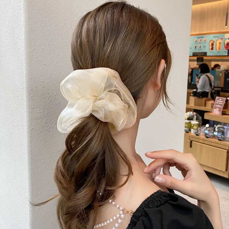 French Double Layer Pearlescent Hair Circles for Women Fashion Elegance Large Mesh Headrope Party Hair Accessories Gift H260319