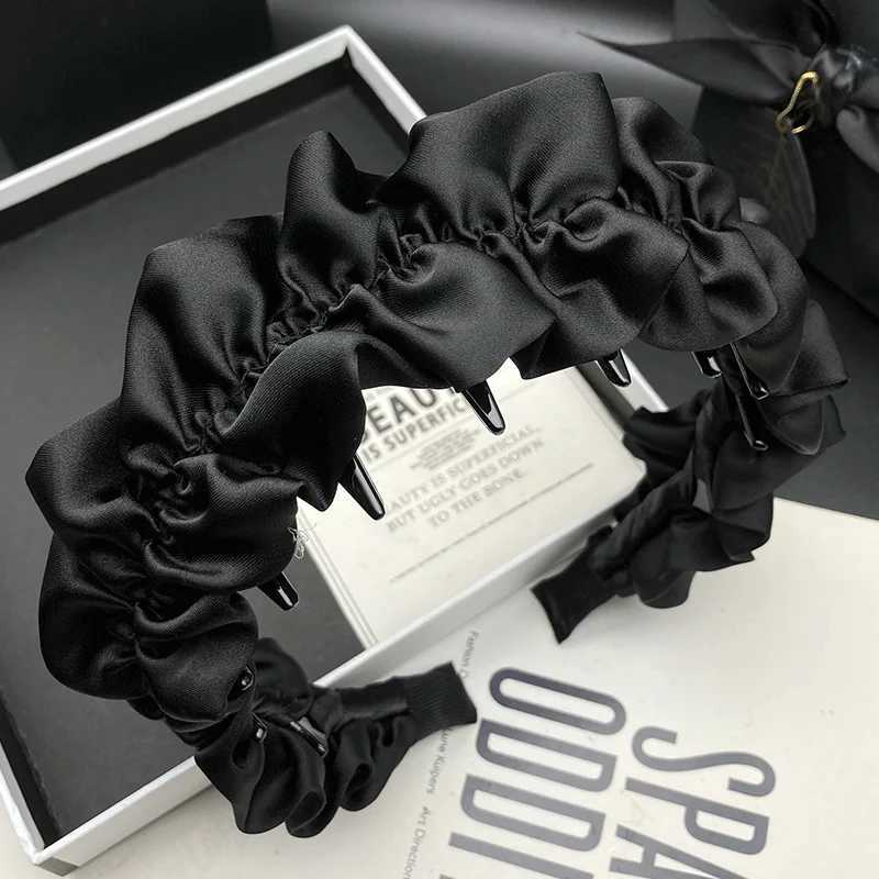 Black satin hairpin headband for women with high-end feel toothed anti slip high skull top external pressure headband H260319