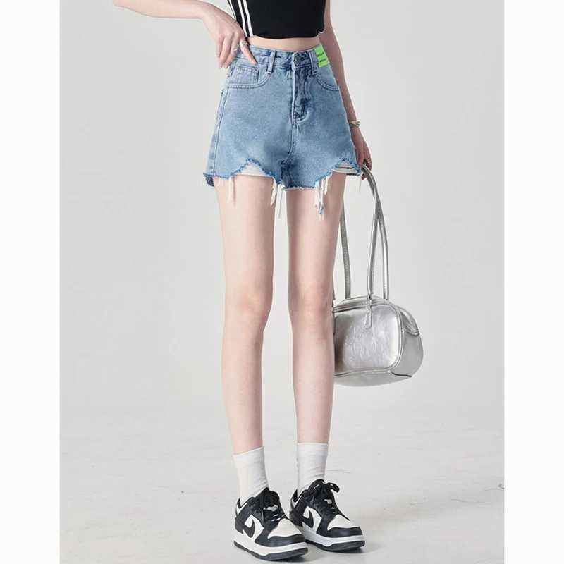 Summer Female Solid Raw Edge High Waist Jeans Hot Sale Girls Thin Denim Shorts Women Fashion Ripped Designer Short Pants M260319
