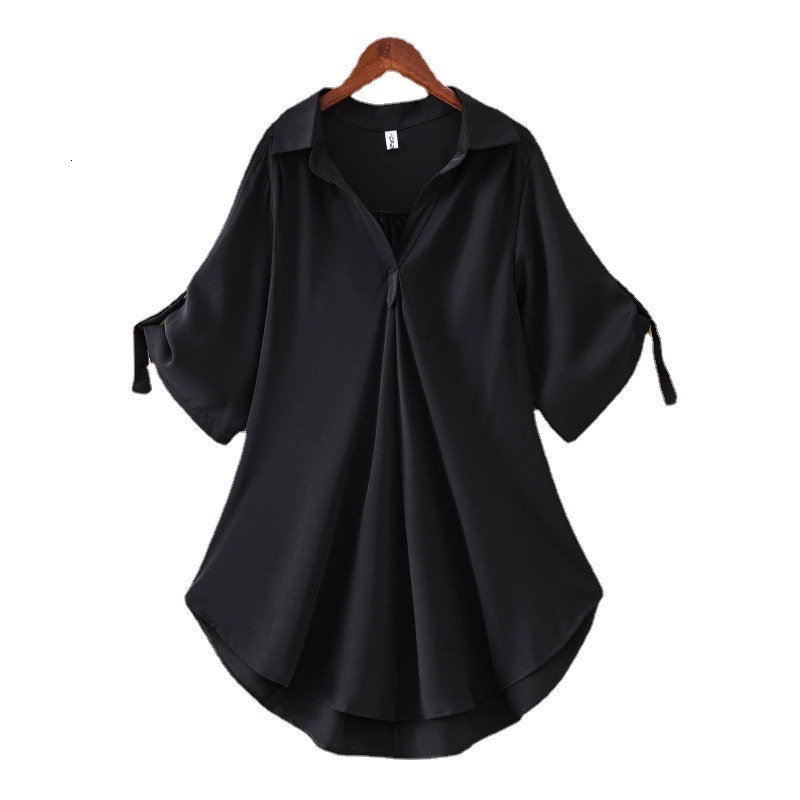 Mid-Length Short-Sleeve Blouse 2025 Summer New Large Size Loose Waist Slimming Chiffon Top for Women Trendy - view 6