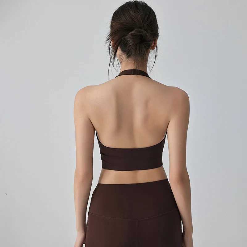 Solid Color Breathable Naked Feel Sexy Backless Sports Bra Halter Neck Fitness Crop Top Sports Running Cycling Workout Yoga Vest Z20260319