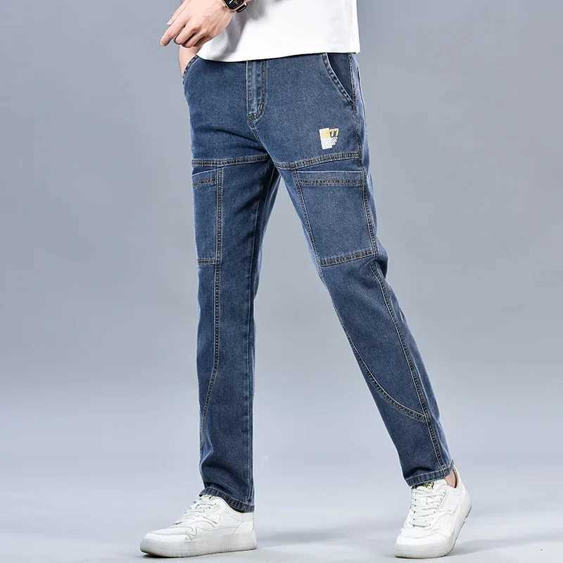 Fashion 6 Pockets Design Jeans Mens Blackgray Blue Stretch Straight Casual Denim Trousers Brand Clothing Cotton Male Pants M260319