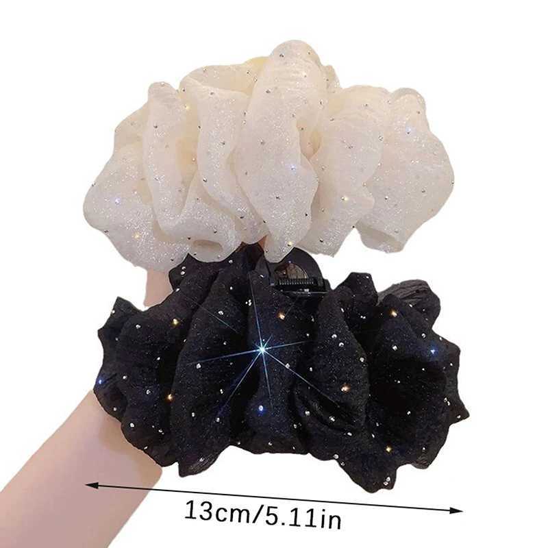 New Summer Sweet Mesh Tulle Star Bubble Hair Claw Clips For Women Solid Ponytail Clip Headdress Accessories H260319