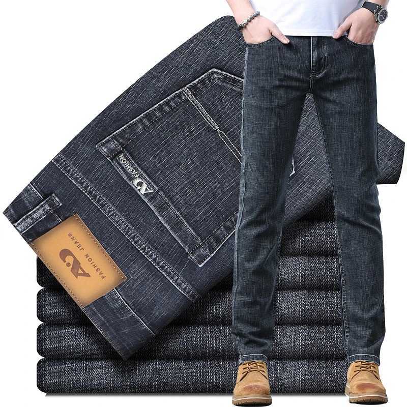 2026 Brand New Men Straight Blue Gray Jeans Business Fashion Classic Style Cotton Stretch Denim Pants Male Brand Trousers M260319