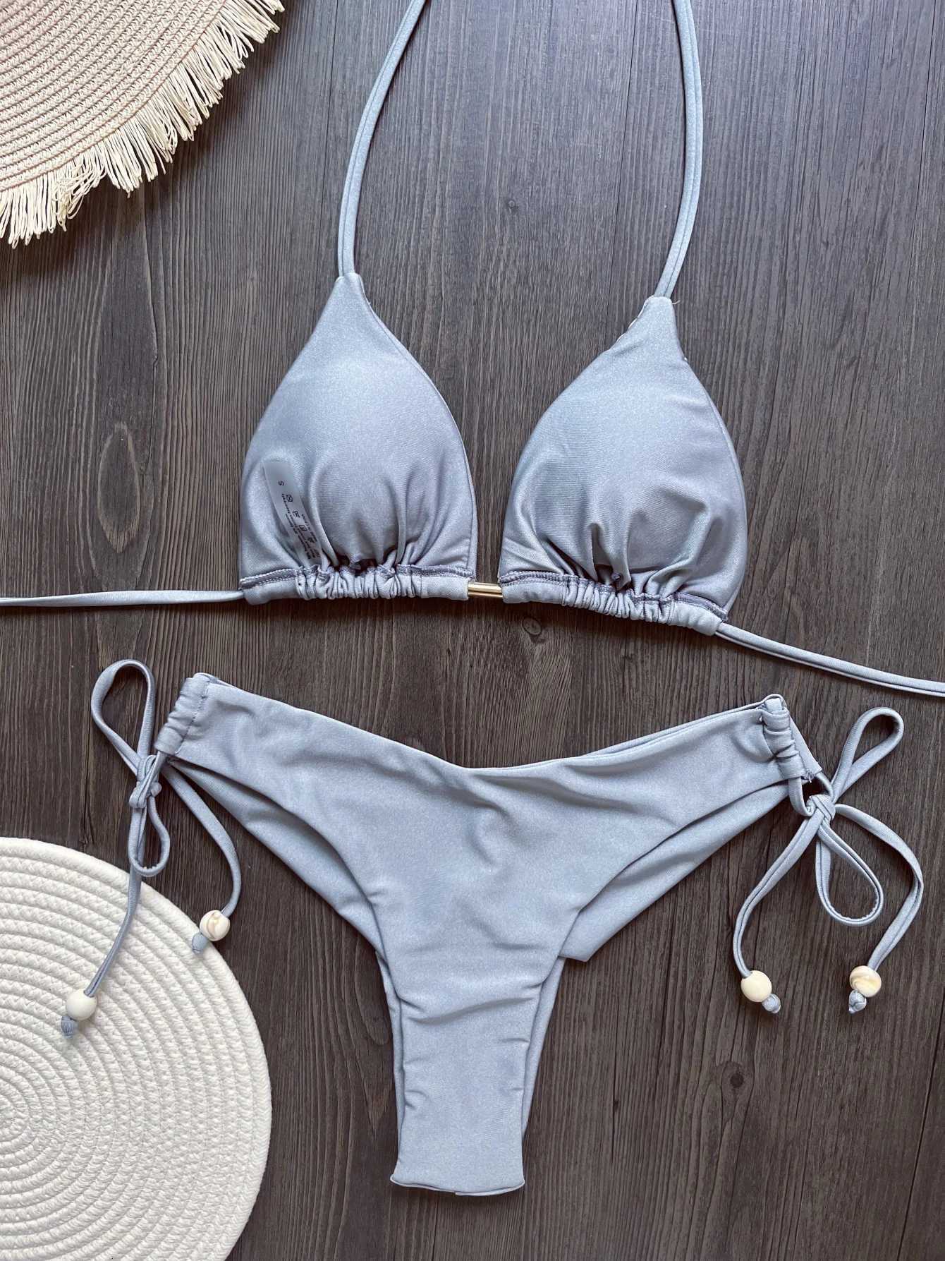 2025 New Sexy Triangle Bathing Suit for Women Brazilian Bikinis Halter Swimwear Push Up Swimsuit Metal Chain Beach Bikini SetT260318