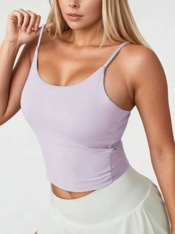 Fitfemme Womens Strappy Crop Yoga Tank Top with Built - in Bra Low - Cut Neckline Stretchy Workout Cami for Gym Fitness Z20260319