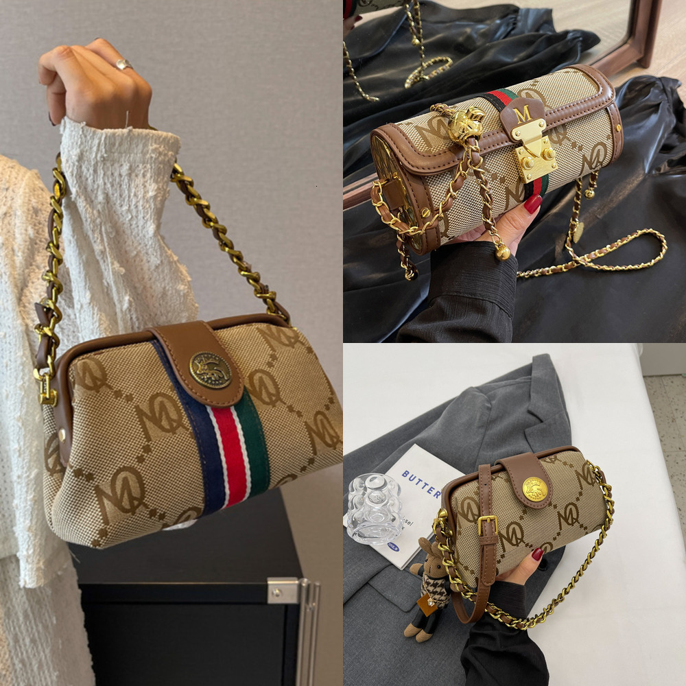 2026 Luxury Jacquard Canvas Women's Handbag Fashion Letter Embroidery Color Contrast Underarm Stick Bag Classic Trendy Essential Single Shoulder 