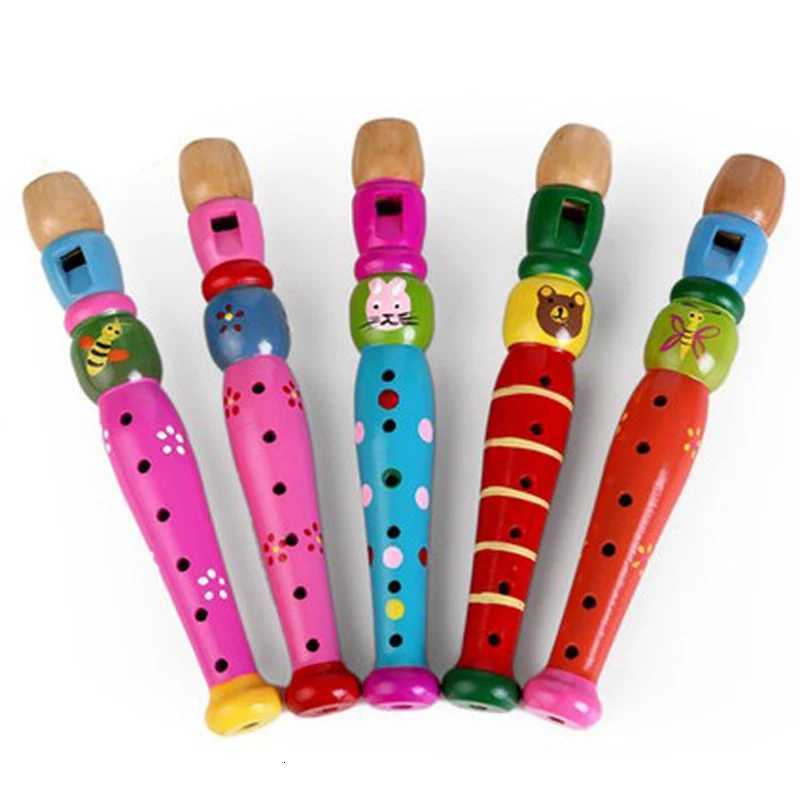 2pcs Wooden Flute 20cm Colorful Children Music Instrument Trumpet Buglet Hooter Kids Educational Learning Musical Toys TMZ Y260319