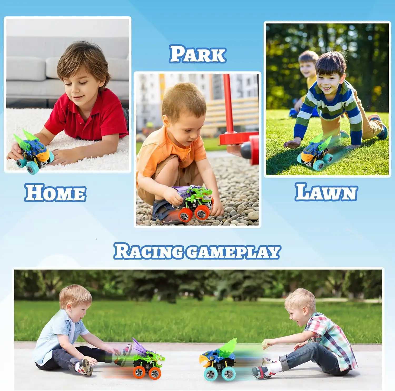 Childrens Dinosaur Toys - Light Up Monster Truck Pull Back Dinosaur Car Kids Interactive Toy Y260319