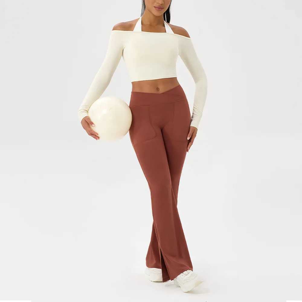 Yoga long-sleeved T-shirt womens one-shoulder sexy tight fitness wear top nude feel quick-drying sports sleeved Yoga Shirts Z20260319