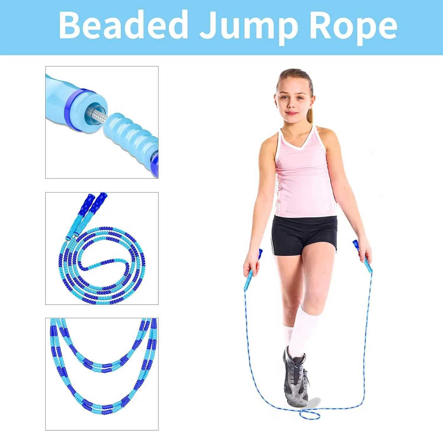 Adjustable Tangle-Free Beaded Jump Rope for Kids Men Women - 92 Feet Fitness Skipping Rope M260319