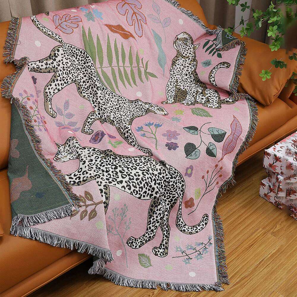 Beach Pink Blankets Jacquard Leopard Knitted Throw Blanket Bedspread Sofa Cover Tapestry for Home Decor 26H0319