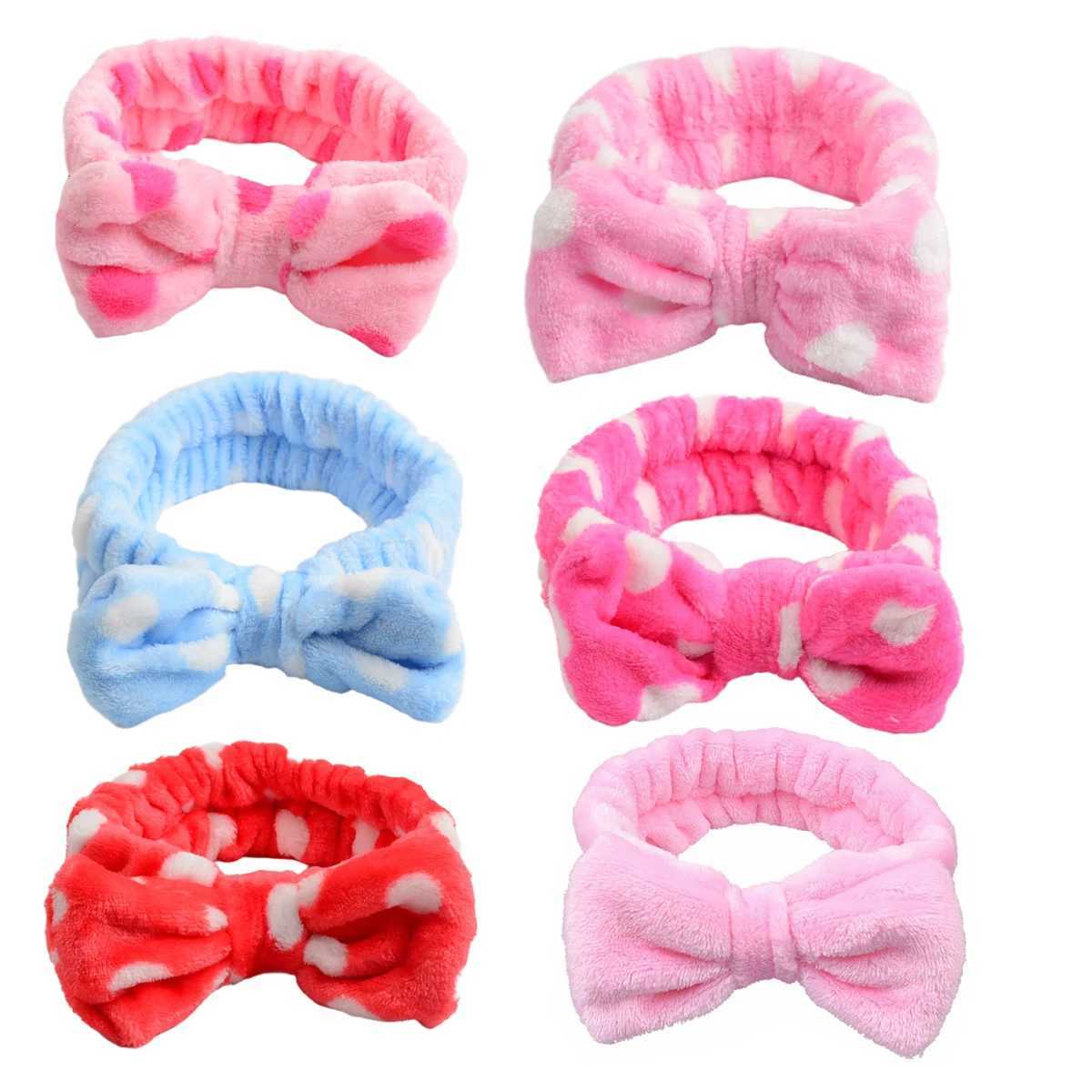 6 Pcs Spa Facial Headbands Set - Soft Fleece Headbands for Makeup Face Washing Skin Care Yoga and Shower with Bow Hair Band H260319