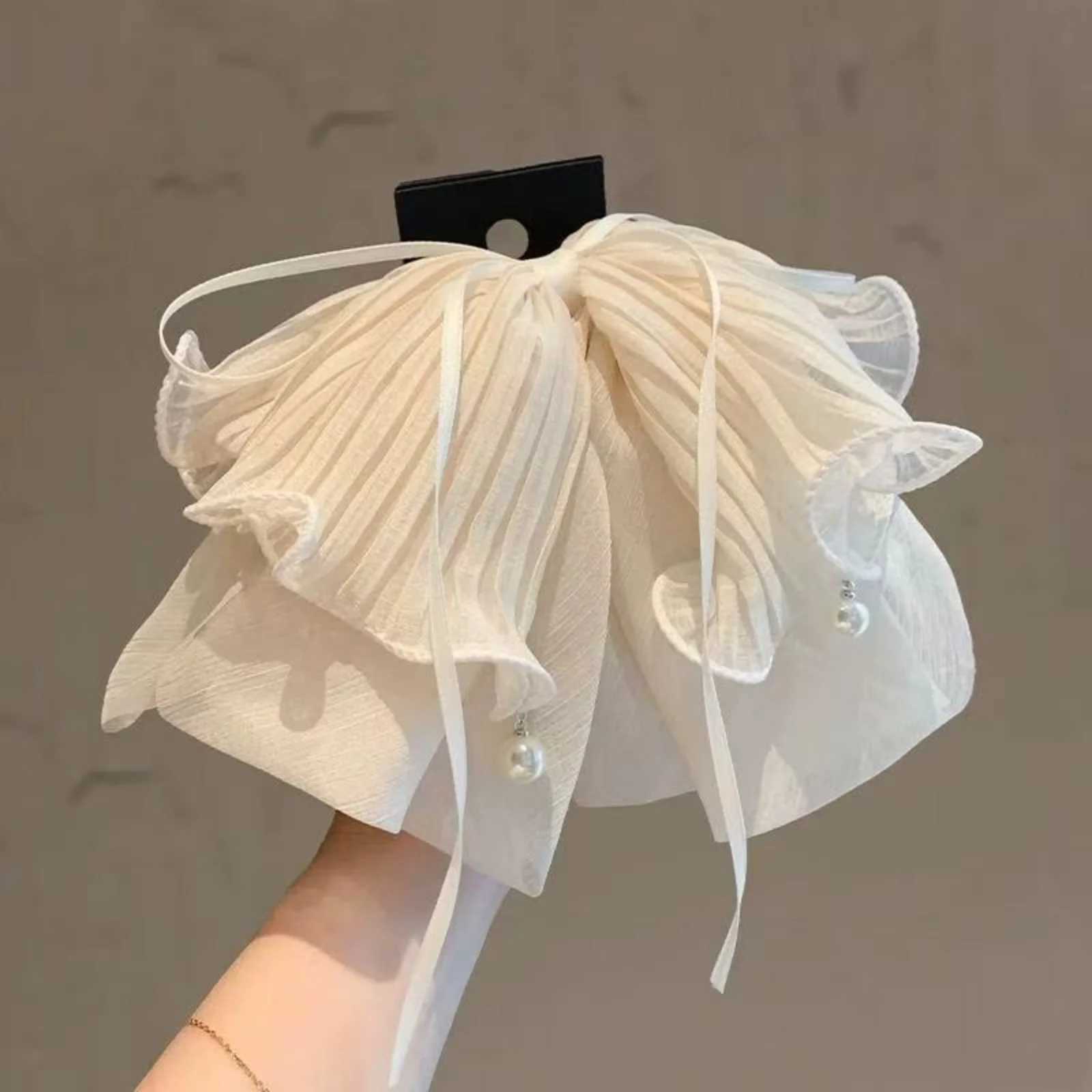 1pc New Internet-Famous Black Chiffon Bowknot Streamer Hair Claw Clip - Elegant Versatile Large-Size Ponytail Clip Elegant H H260319