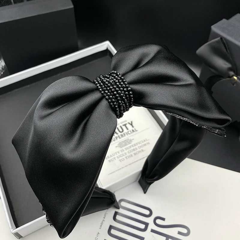 Black satin hairpin headband for women wrapped with black crystal high skull top pressed hair face wash headband H260319