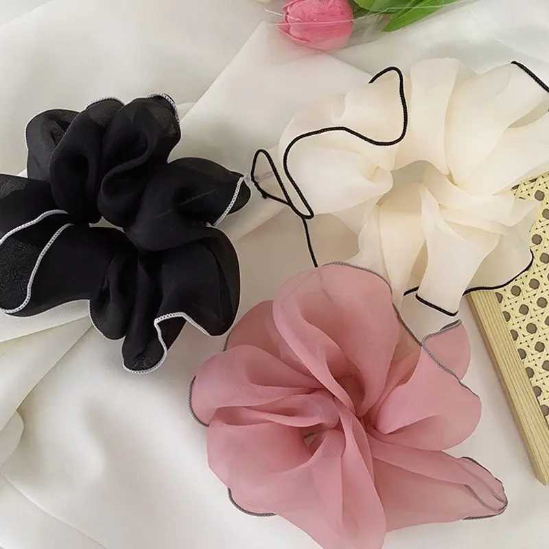 1pc Spring and summer oversized organza large intestine hair loop mesh temperament fat intestine loop lock edge headband flower H260319