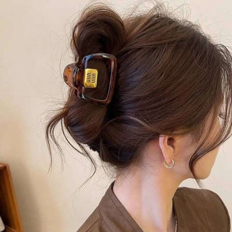 Leopard Print Claws Clips Crab Clamps Women Girls Medium Geometric Square Ponytail Holder Barrettes Hair Accessories