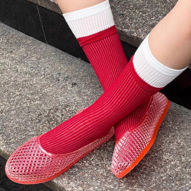 Korean transparent crystal sandals, fairy summer vacation slip-on flat shoes, hollow jelly shoes for women, breathable ddmysaturn