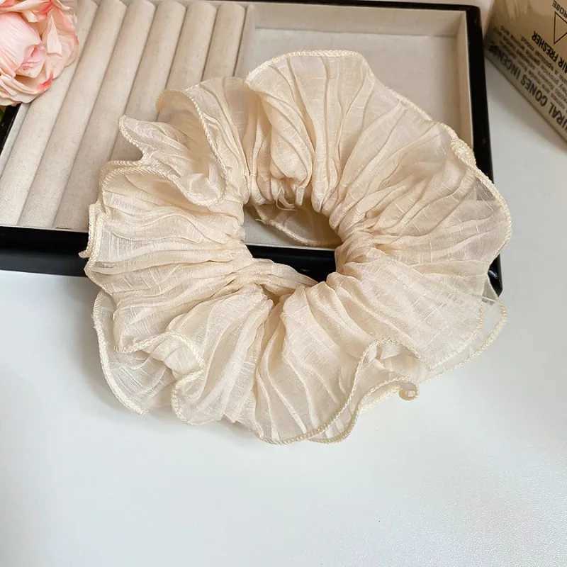 Solid Color Mesh Pleated Double-layer Large Scrunchies for Women Korean Simple Hair Flower Low Ponytail Holders Head Accessories H260319