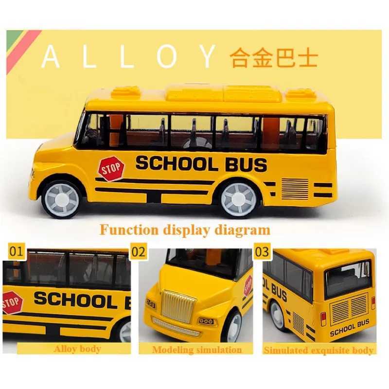 Childrens Educational Toys Rear Alloy School Bus Sand Table Decoration Airport Metal Pull-Back Bus Model Boy Gift Y260319
