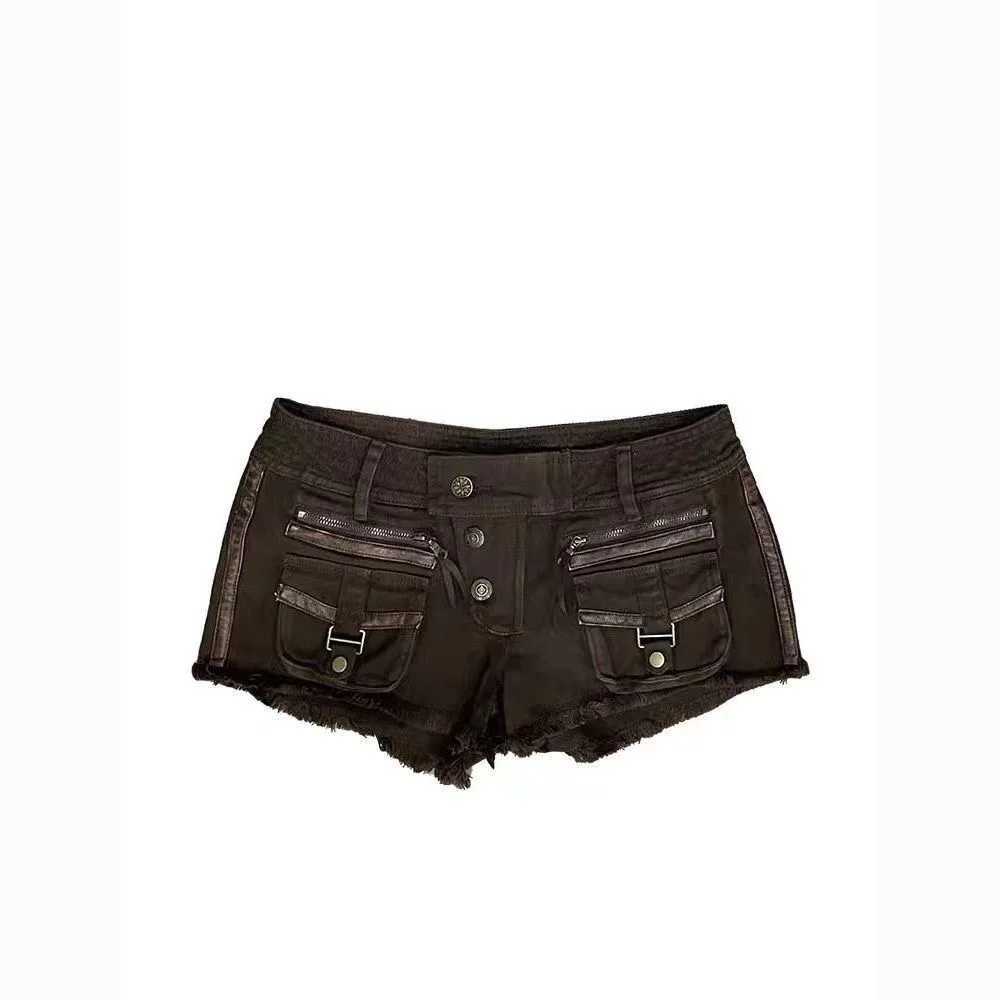 American Spice Multi-PoCKet Denim Shorts Womens New Low Waist Hips A-Word Y2k Hot Pants M260319