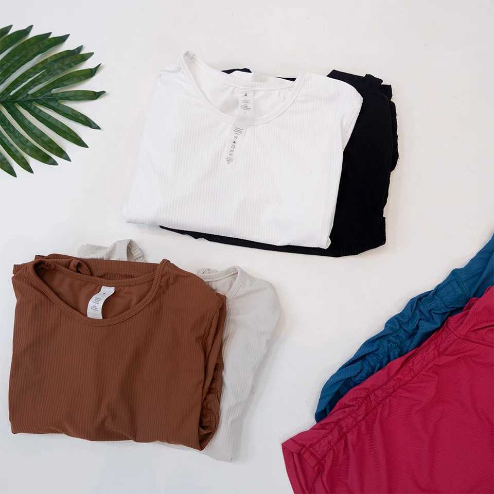 Womens New Slim Fit Waist-Cinching High Elasticity Ribbed Long Sleeve Breathable Comfortable Sports Fitness Yoga Top Z20260319