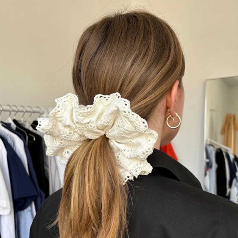 Solid Color Lace Big Size Headband for Women and Girls Elegant French Lace Scrunchies Sweet Hair Rope Hair Accessorie Headwear H260319