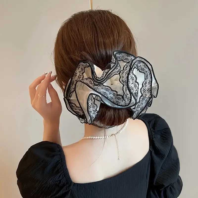 French Lace Sausage Hair Band Women Elegant Double-layer Mesh Hair Ring Fashion Hair Tie Rubber Band Girl Hair Accessories H260319