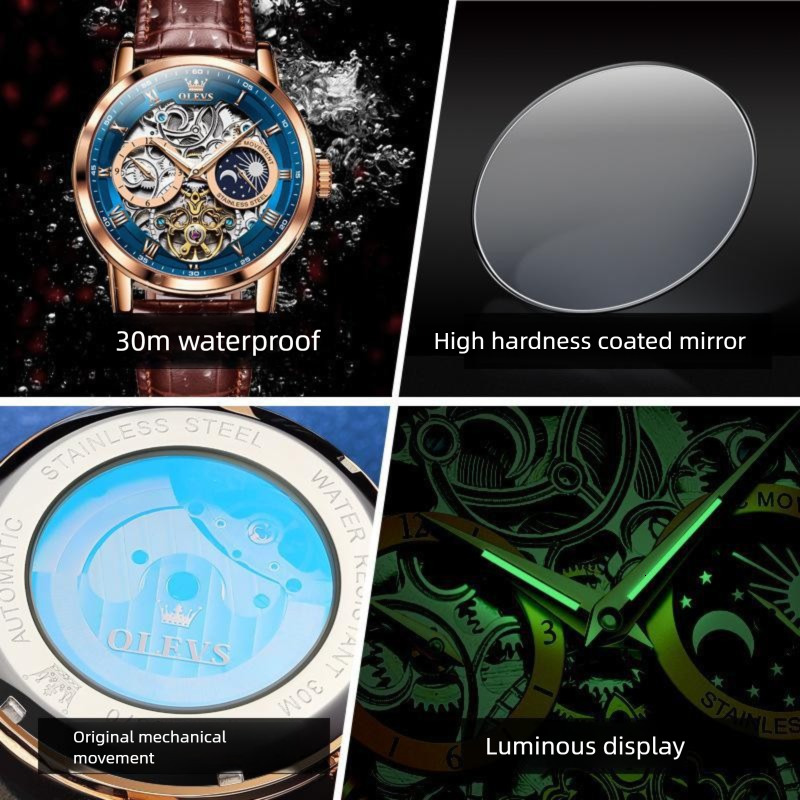 Watch Fashion Watches Men Designer Olys Brand Watch Multi Functional Tourbillon Movement Mechanical Watch Night Light Men's Watch Men's Watc - view 4
