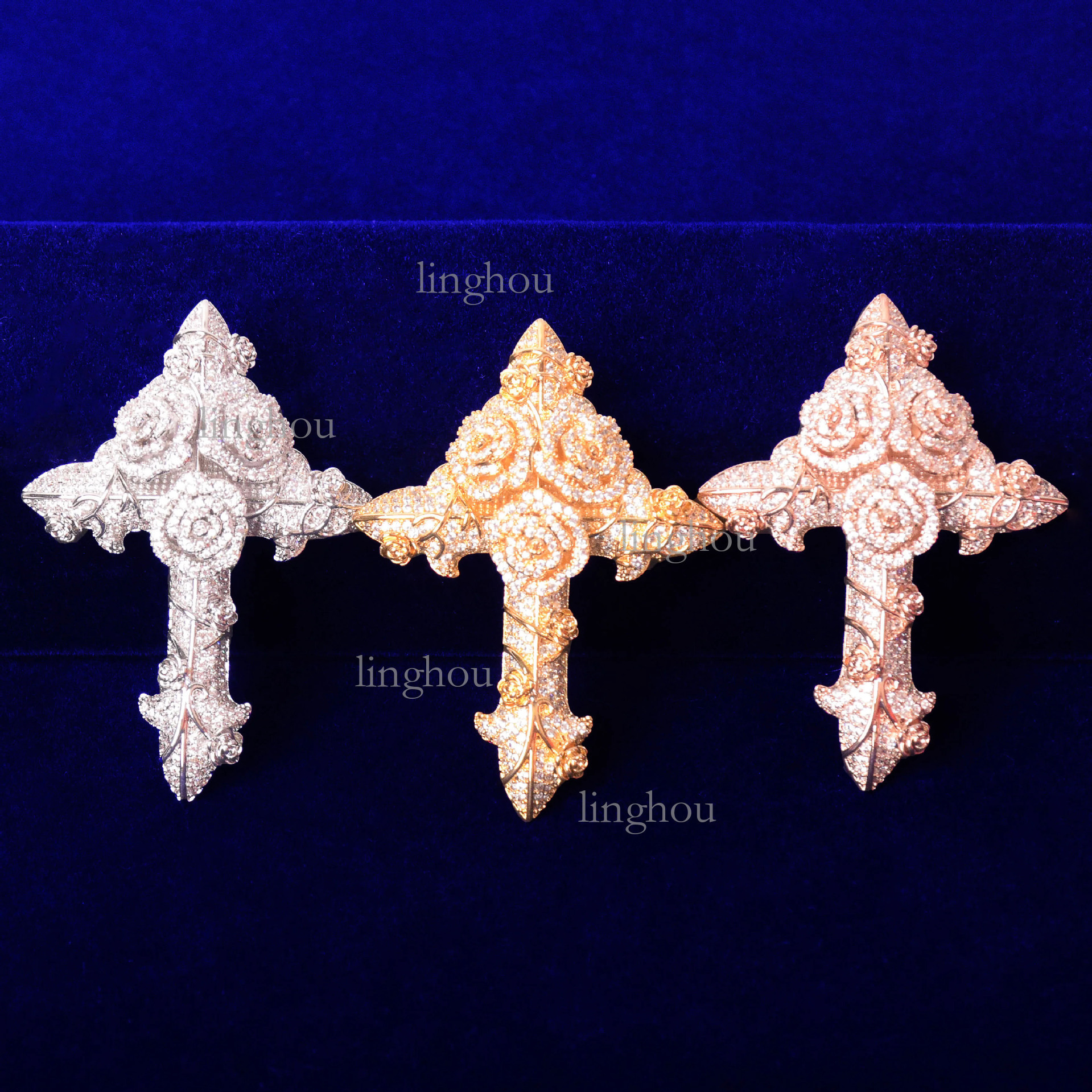 2026 Hip Hop Style Designer Necklace Luxury Brand Women's Fashion High End Rose Cross Pendant Necklace Men's Copper Inlaid Zircon Trendy Jew