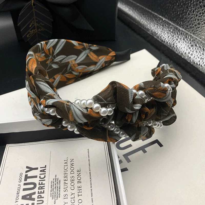 Colorful printed hair clip pearl wrapped high skull headband versatile wide edge compression headband for external wear H260319