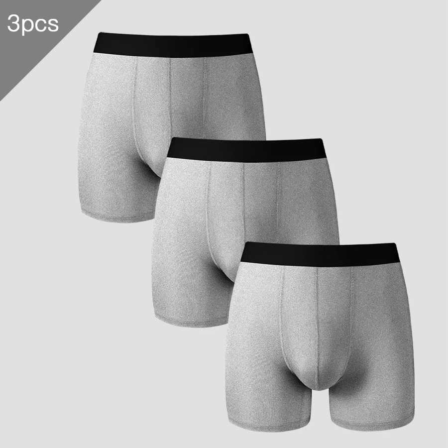 3PCS Mens extended sports underwear plus-size ice silk quick-drying mens anti-chafing leg briefs D260319