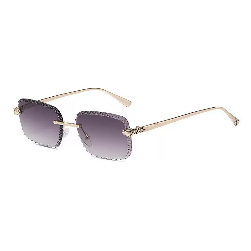 Brand Designer European And American New Leopard Head Frameless Sunglasses For Women, Light Luxury Style, Metal Square Floral Lens Fashion Sun
