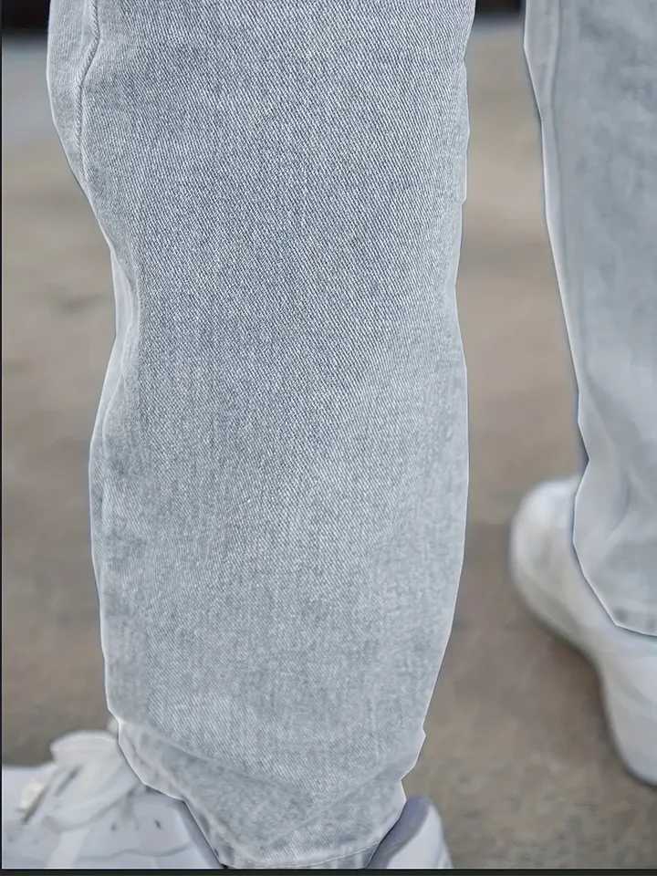 Mens Classic Straight-Leg Denim Jeans - Casual Style Non-Stretch Machine Washable Solid Light Blue Cotton/Polyester Blend M260319