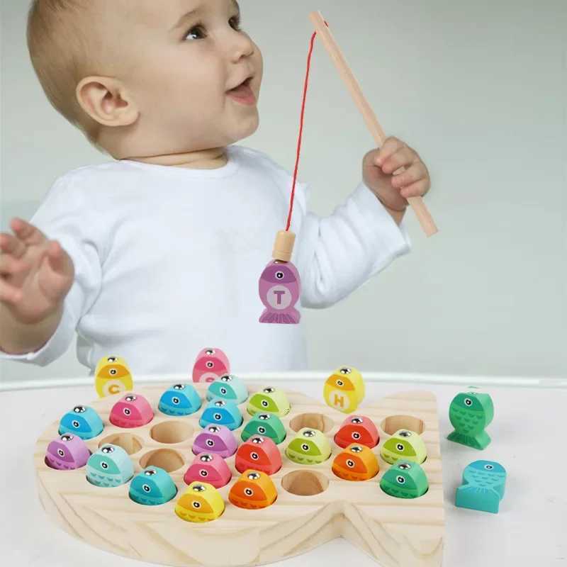 Wooden Children Fishing Toys Baby Montessori Early Education Toys Kids Ability Training Game Toddler Number Alphabet Learning Y260319