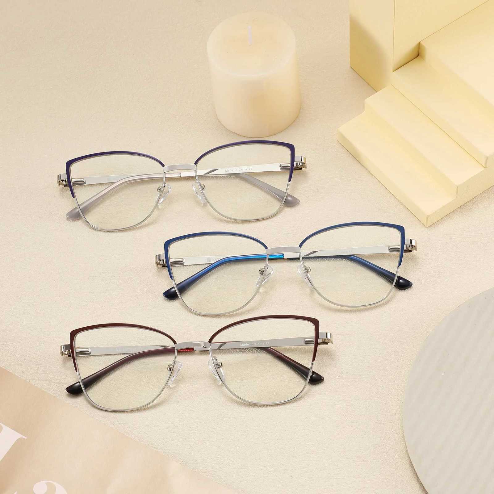 Retro Cat Eye Glasses for Women Anti Blue Light UV400 Reading Glasses Silver Metal Frame 52-17-145 in Purple/Blue/Burgundy H260319 - view 7