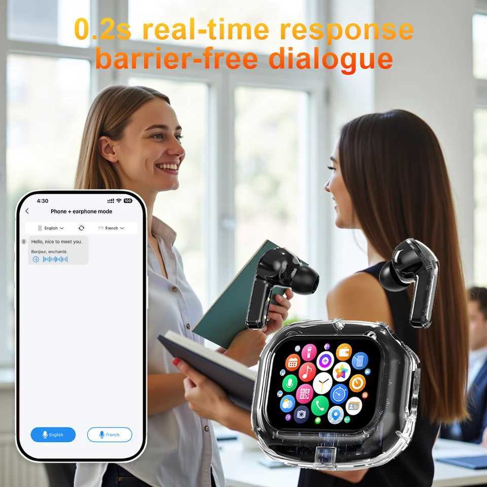 Wireless Bluetooth Headphones144 Language Real Time Translation Earphones for Businesswith Smart Touch Screen HiFi TWS Headset D260319