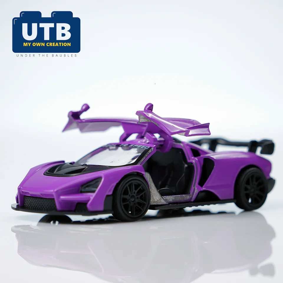 Die-Cast Cars143 Die-Cas Model Car Purple Pull-Back Sports Car with Openable Doors Spoiler Racing Vehicle Collectible Y260319
