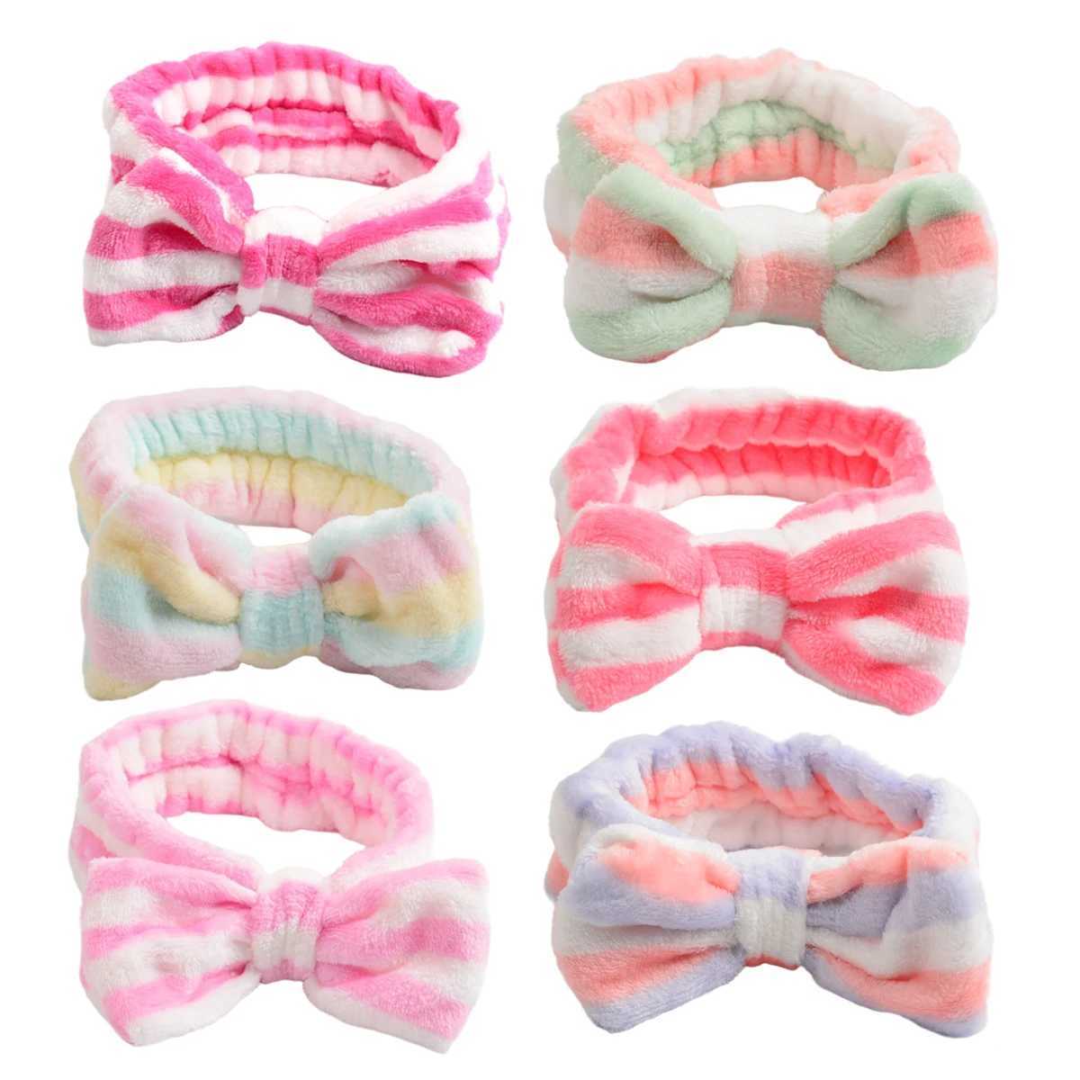 6 Pcs Spa Facial Headbands Set - Soft Fleece Headbands for Makeup Face Washing Skin Care Yoga and Shower with Bow Hair Band H260319