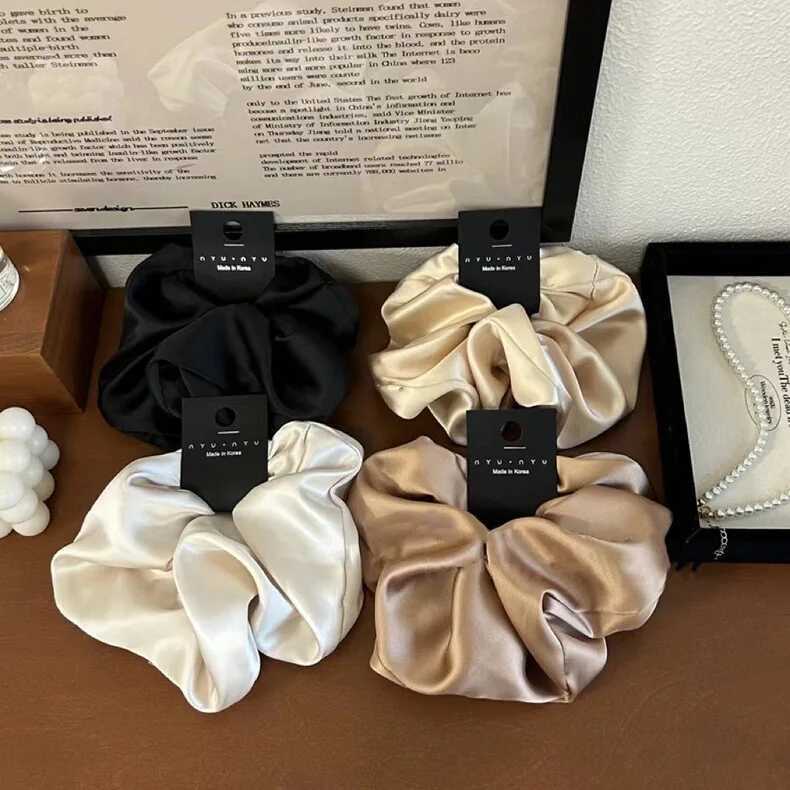 12cm Fashion Satin Scrunchie Women Silk Hair Tie Elastic Hair Bands Girls Black Scrunchy Rope for Adult Hair Accessories H260319