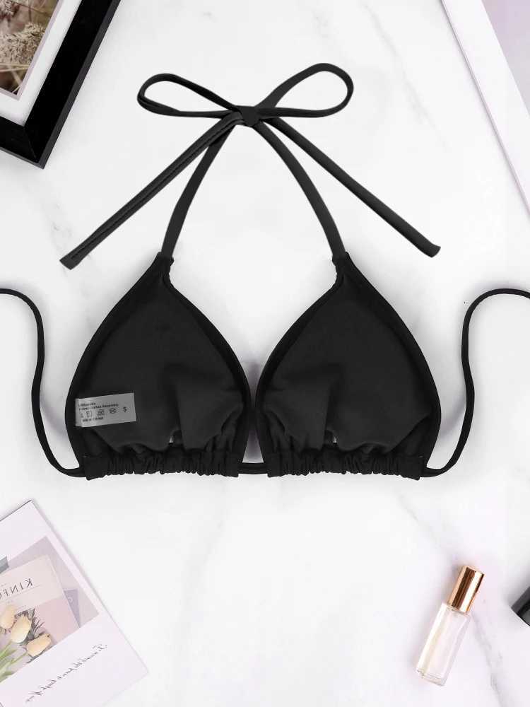 1Pc Womens Sexy Bikini Top Bra Swimsuit Summer Beach Style Solid Color Hanging Neck Bareback Strap Bikini Swimsuit Bra SwimsuitT260318
