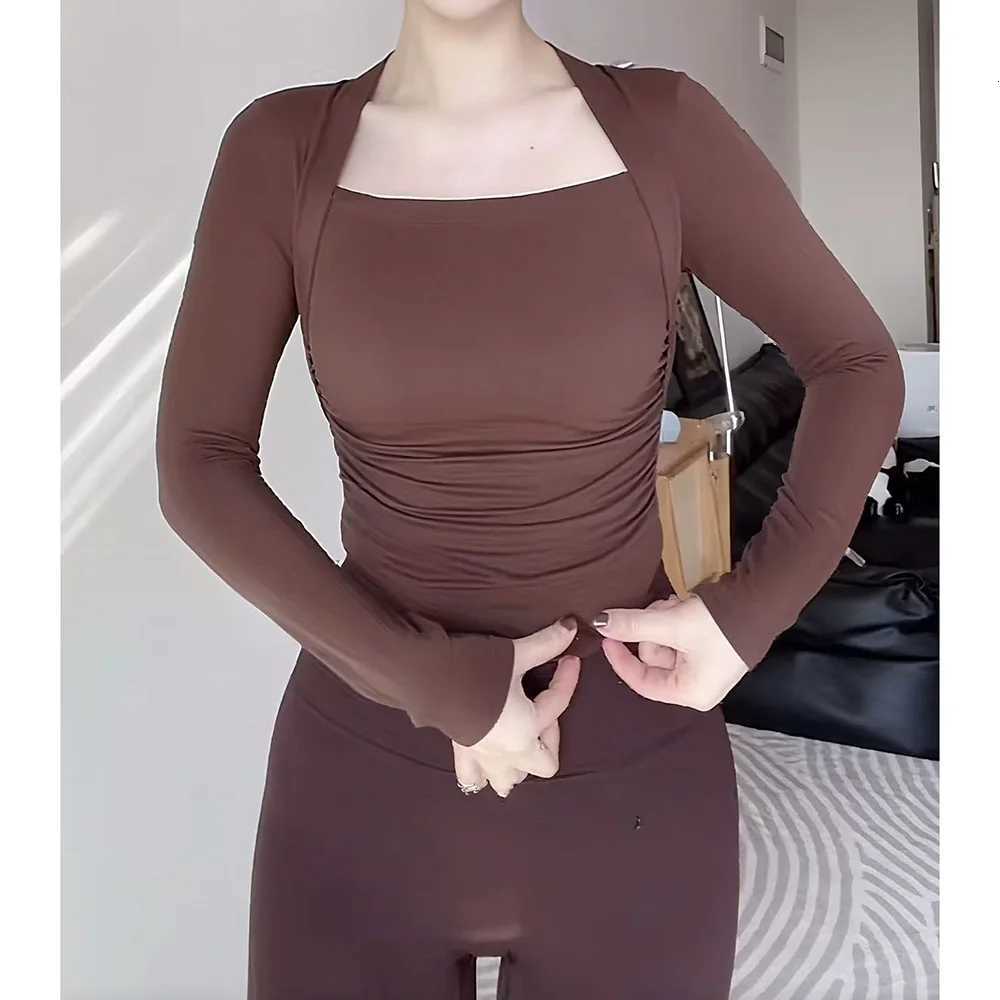 Fitness Chest Cushion Sports Top Women Long Sleeve Shirts Pra Speed Up Short Elegant Dance Yoga Clothes Small Waistband Gym Z20260319