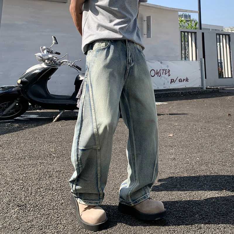 Mens Baggy Lantern Wide Leg Jeans Vintage Washed Denim Pants Loose Streetwear Casual Trousers for Spring Autumn Daily Outdoor M260319