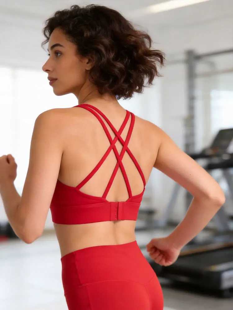 Womens Seamless Sports Bra Cross Back Crisscross Yoga Top Padded Shockproof Breathable Running Fitness Vest Z20260319