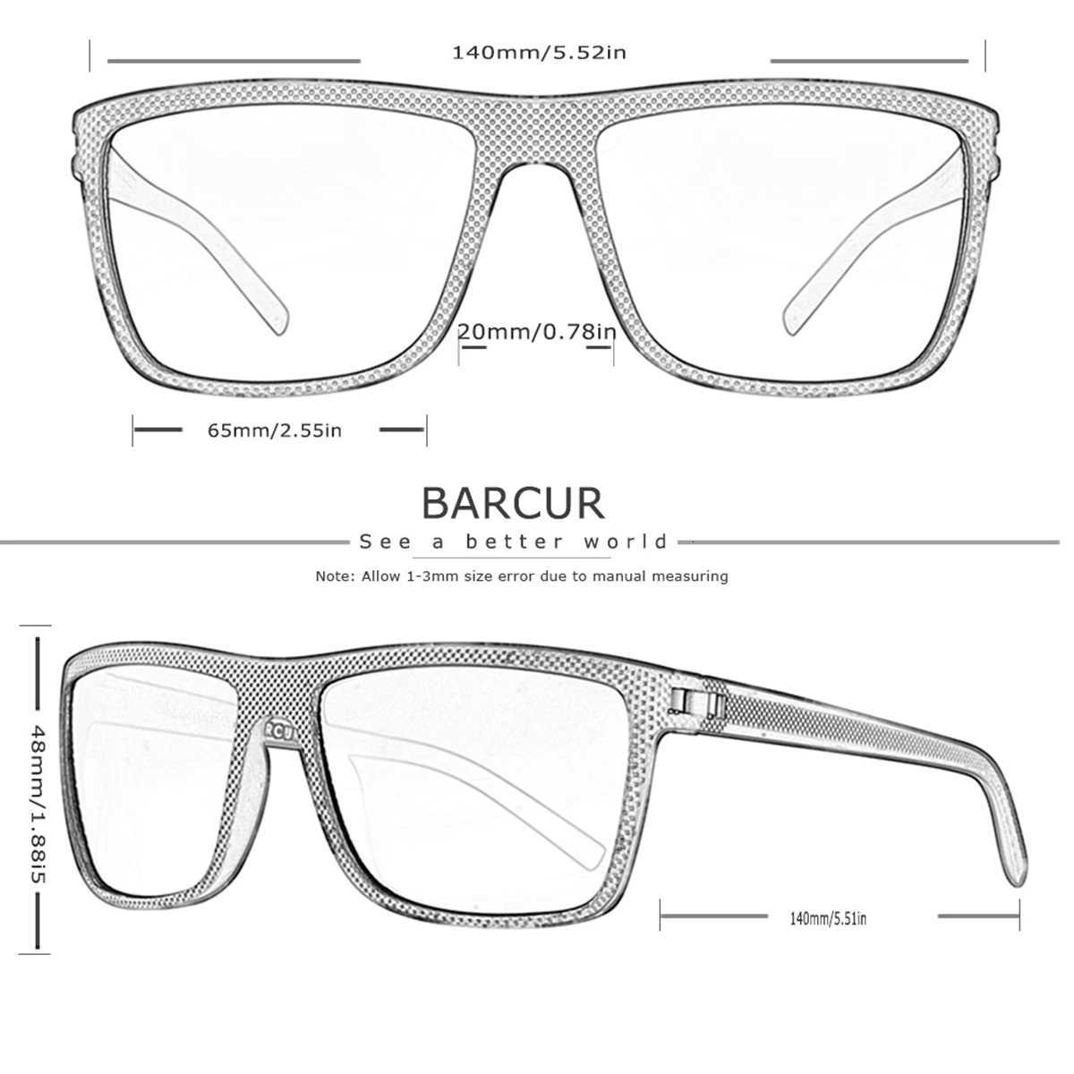 BARCUR Brand Classic Men Sunglasses Comfort Durable PC Rectangular Frame TAC Lens Versatile Age Polarized Sunglasses H260319 - view 4