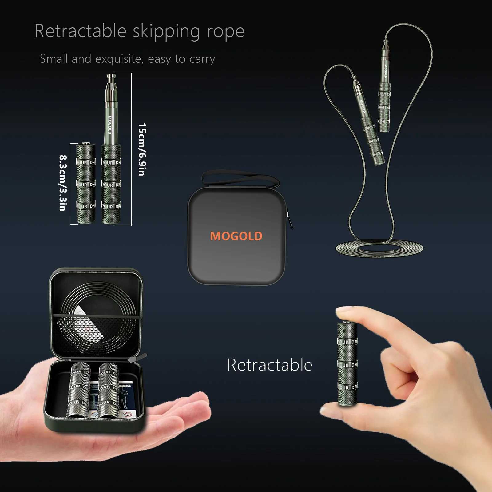 MOGOLD Telescopic Jump Rope High-Speed Bearings PVC Steel Cable Light Case Fitness Must-Have M260319